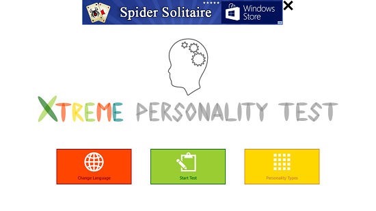 Xtreme Personality Test Main Screen