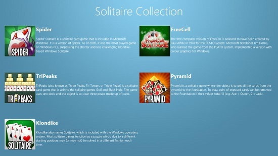 Solitaire Collection main screen