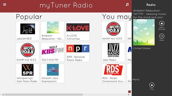 myTuner Radio internet radio playback
