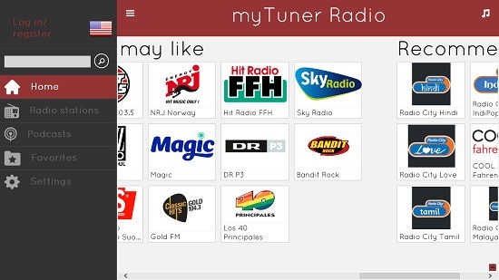 myTuner Radio menu options