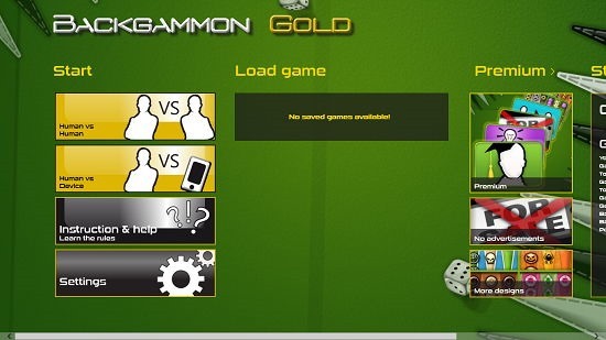 Backgammon Gold Free main screen
