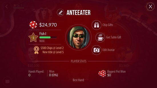 Zynga Poker - Texas Holdem game stats