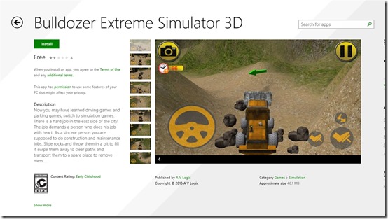 Free Simulator Game for Windows 8: Bulldozer Extreme Simulator 3D